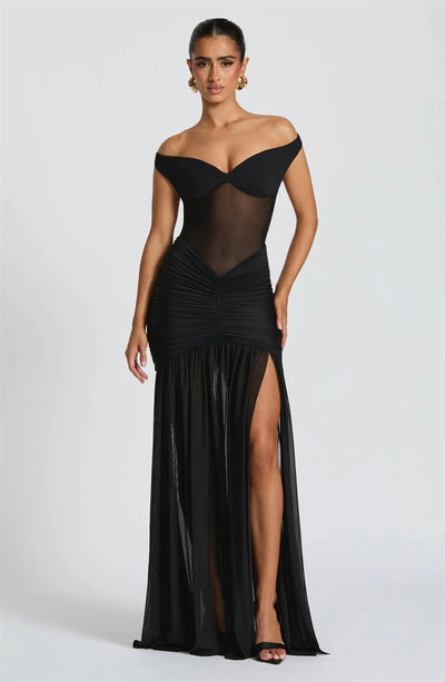 Mozision Off-shoulder Backless Sexy Maxi Dress Women Gown Halter Sleeveless Backless Thigh High Split Club Party Long Dress - Smarsty