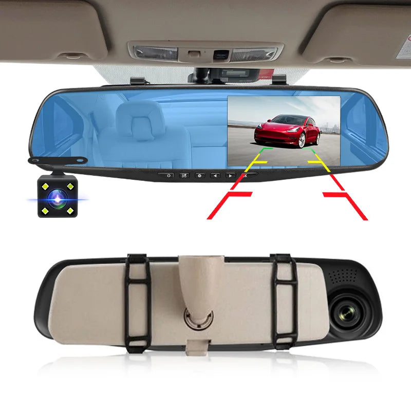 Dual Lens Dashcam With 4.3 Inch Rearview Mirror FHD 1080P - Smarsty