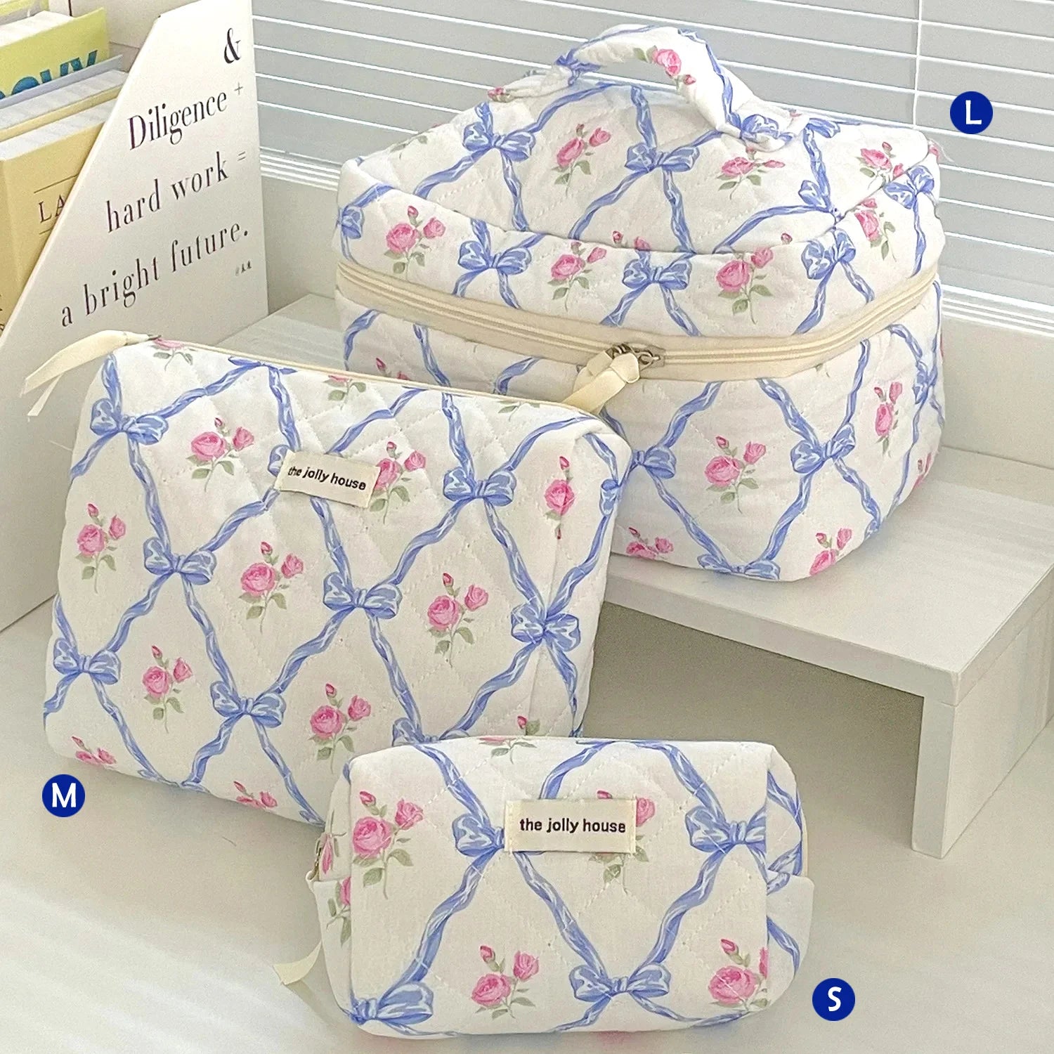 1pcs Cute Quilted Cotton Makeup Bag Women Zipper Cosmetic Organizer Cloth Handbag Box Shape Portable Toiletry Case for Girls - Smarsty