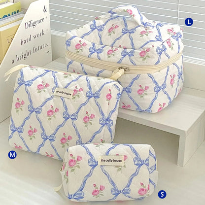 1pcs Cute Quilted Cotton Makeup Bag Women Zipper Cosmetic Organizer Cloth Handbag Box Shape Portable Toiletry Case for Girls - Smarsty
