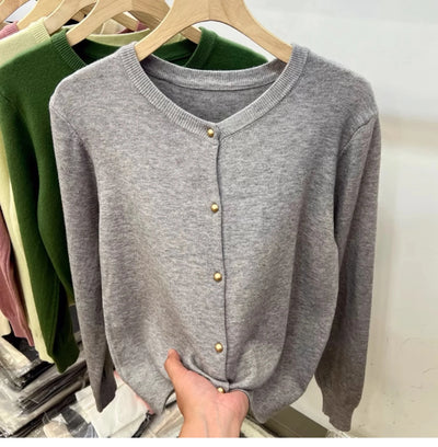 AOSSVIAO Long Sleeve Sweaters Cardigan Spring Autumn Women O-Neck Knitwear Tops Clothing Fashion Basic Tops - Smarsty