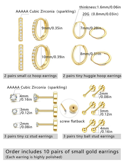 Small Gold Hoop Earrings Set 18K Plated Hypoallergenic - Smarsty