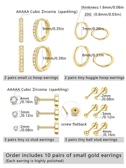 Small Gold Hoop Earrings Set 18K Plated Hypoallergenic - Smarsty