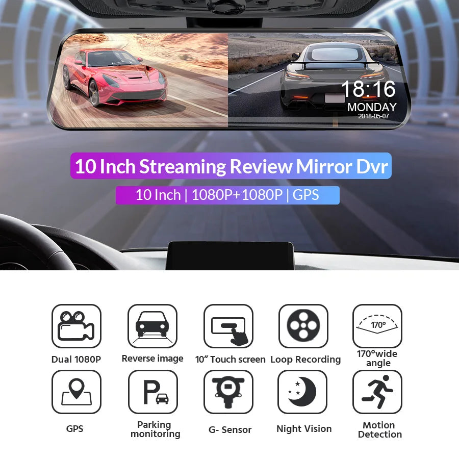 Dual 1080P Car DVR Touch Screen Rearview Night Vision - Smarsty