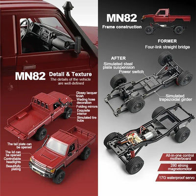 MN82 4WD RC Off-road Vehicle 1/12 LC79 Pickup Climbing Car with LED Lights Full Size Simulation RC Climbing Car Boy Toy Car - Smarsty