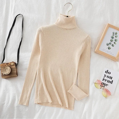 2025 Women Turtleneck Sweater Knitted Soft Pullovers Cashmere Jumpers Basic Solid Soft Sweaters Women Autumn Winter Casual Top - Smarsty