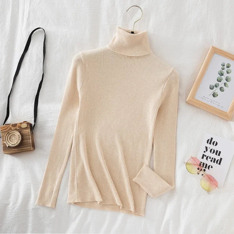 2025 Women Turtleneck Sweater Knitted Soft Pullovers Cashmere Jumpers Basic Solid Soft Sweaters Women Autumn Winter Casual Top - Smarsty