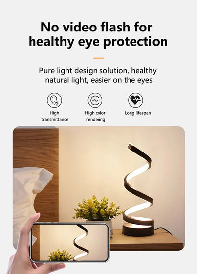 Dimmable LED Spiral Table Lamp for Modern Bedrooms - Smarsty