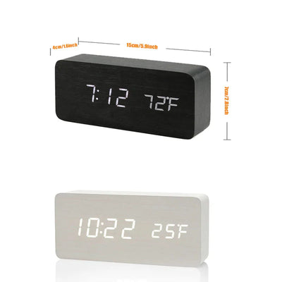 Wooden Digital Alarm Clock with Temperature Display - Smarsty
