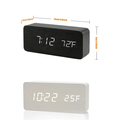 Wooden Digital Alarm Clock with Temperature Display - Smarsty
