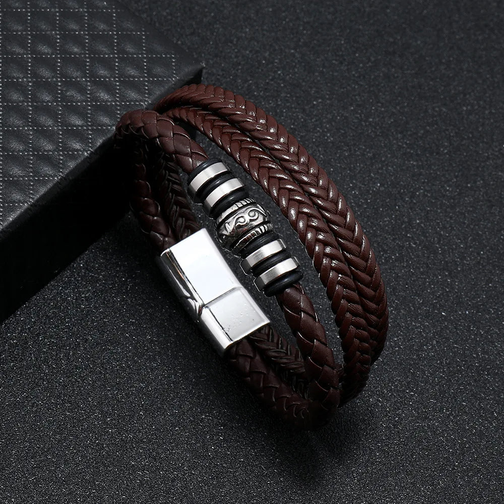 Trendy Leather Bracelets For Men Multilayer Braided Rope - Smarsty