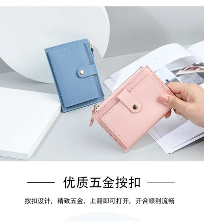 Women Wallets PU Leather Female Purse Mini Hasp Solid Multi-Cards Holder Coin Short Wallets Slim Small Wallet Zipper Hasp - Smarsty