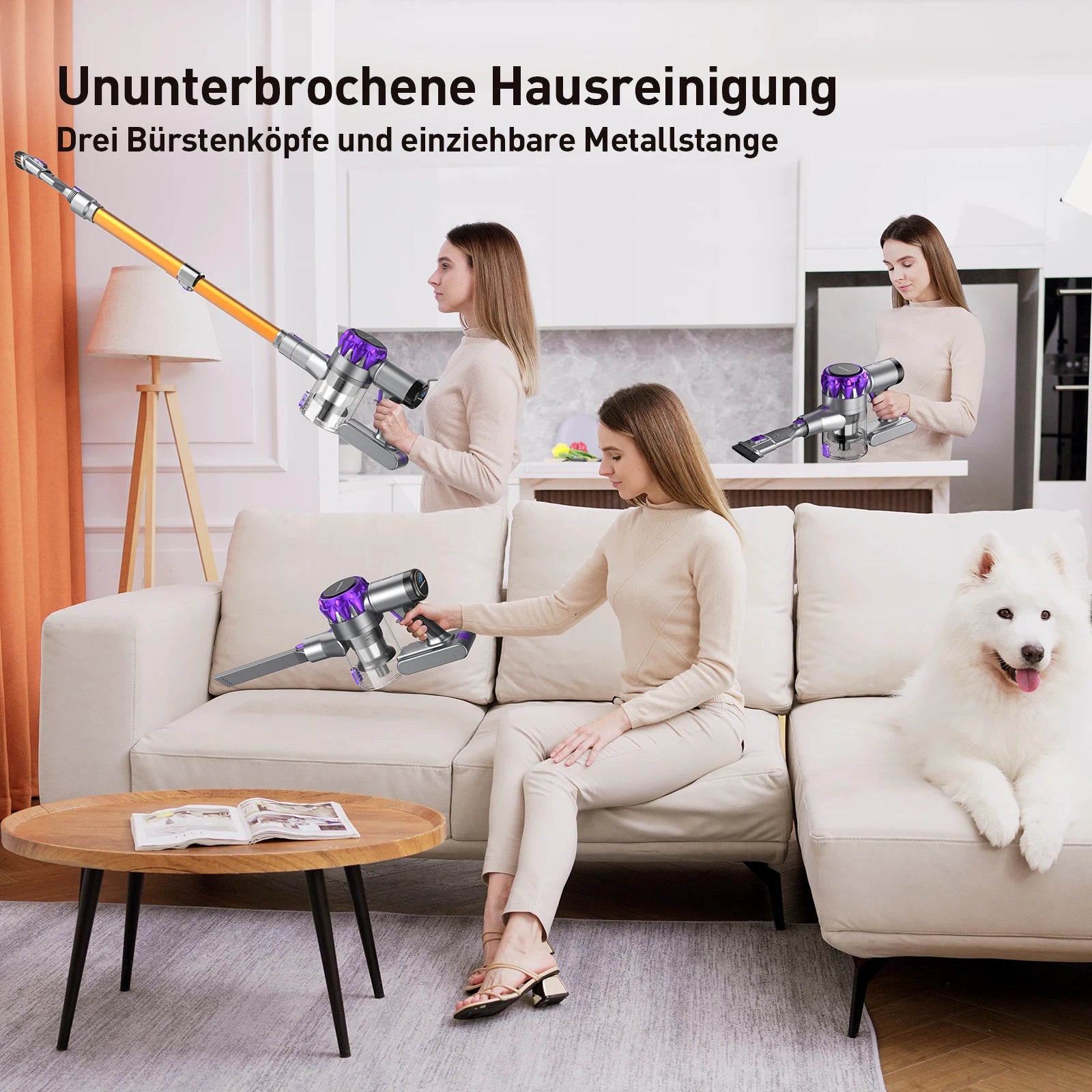 YISORA Cordless Vacuum Cleaner, 40Kpa 55Mins Running Time Wireless Vacuum Cleaner with Touchscreen for Pet Hair, Carpet