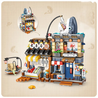 Street View Series Building blocks Izakaya Shaved Ice Shop Takoyaki Shop Coffee shop Panda Tea House model children's gift by Smarsty
