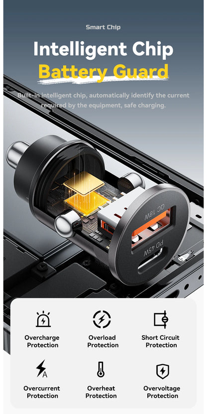 45W Car Charger Dual Port PD TypeC Quick Charge Fast - Smarsty