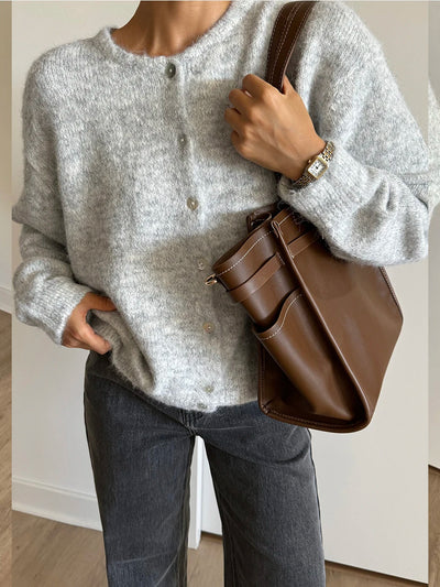Hirsionsan Elegant Long Sleeve Sweater Women 2024 New Single-Breasted Female Casual Cardigan Soft Cashmere Knitted Outwear - Smarsty
