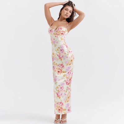 Suninheart Summer Spaghetti Strap Floral Print Party Dresses Elegant Maxi Bodycon Wedding Guest Holiday Dress New In Dress 2023 - Smarsty