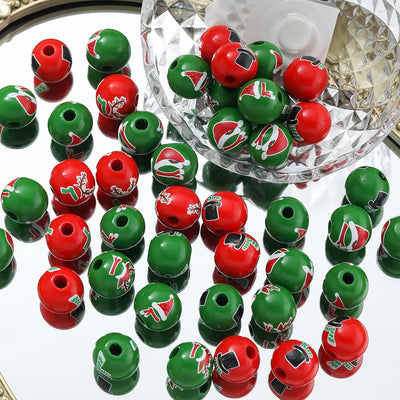 5/10pcs 16mm Wooden Beads Green Snowman Christmas Spacer Beads for DIY Bracelet Keychain Jewelry Making Handmade Accessories