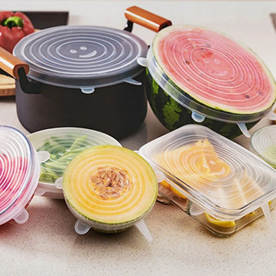 6 Pcs Silicone Cover Stretch Lids for Kitchen Microwave Food Covers Bowl Caps Elastic Silicone Lid Cap Universal Adaptable Lids by Smarsty