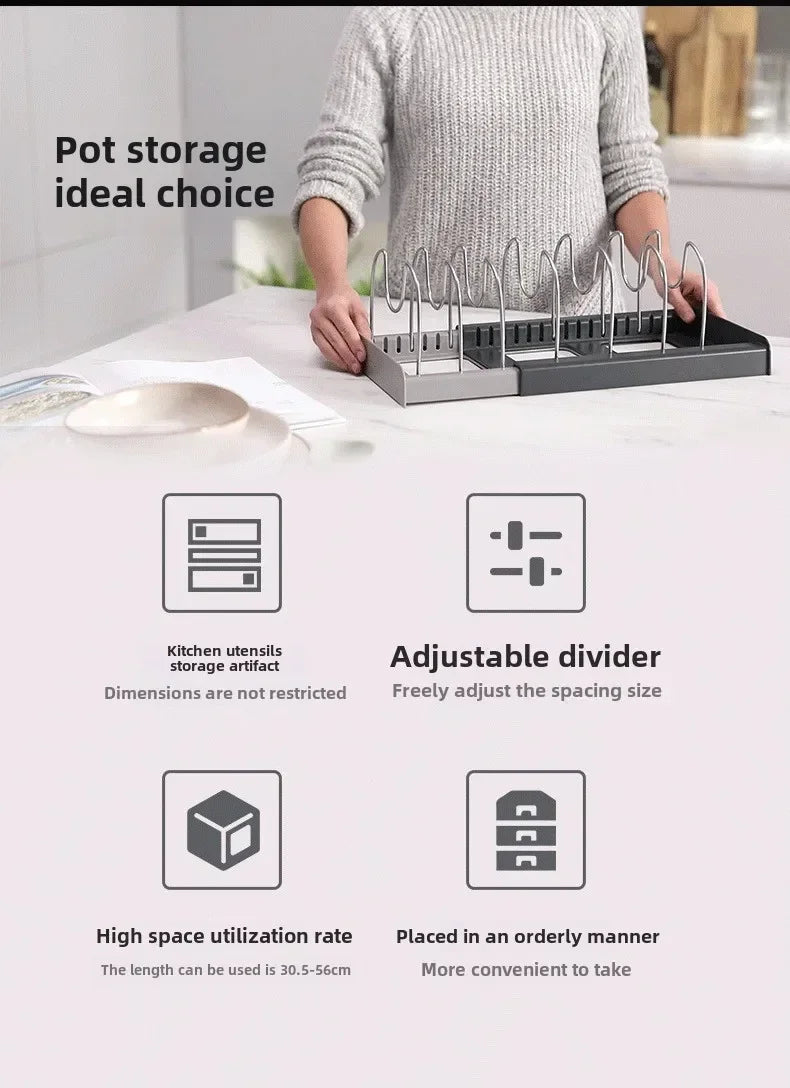 Expandable Pots and Pans Storage Rack for Cabinets Pot and Lid Holder with 6 Adjustable Shelves for Kitchen Organization Tools