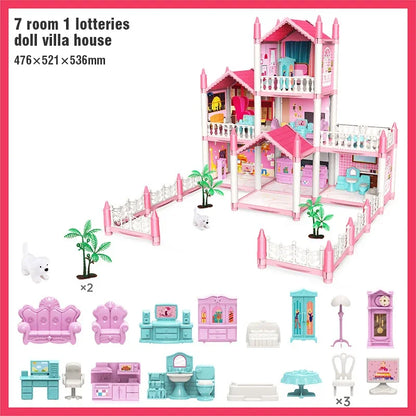 Girl Doll House Toy Children Pretend Play Dollhouse Villa Patchwork Dream Furniture Home Doll House for Kids Christmas Toy Gifts by Smarsty