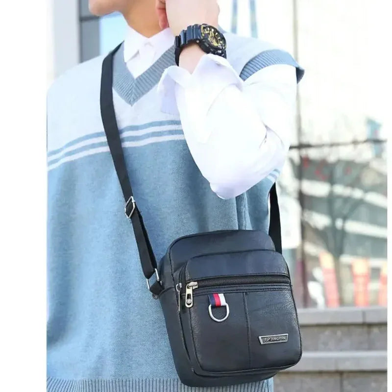 Mens PU Leather Shoulder Bag Large Capacity Crossbody - Smarsty