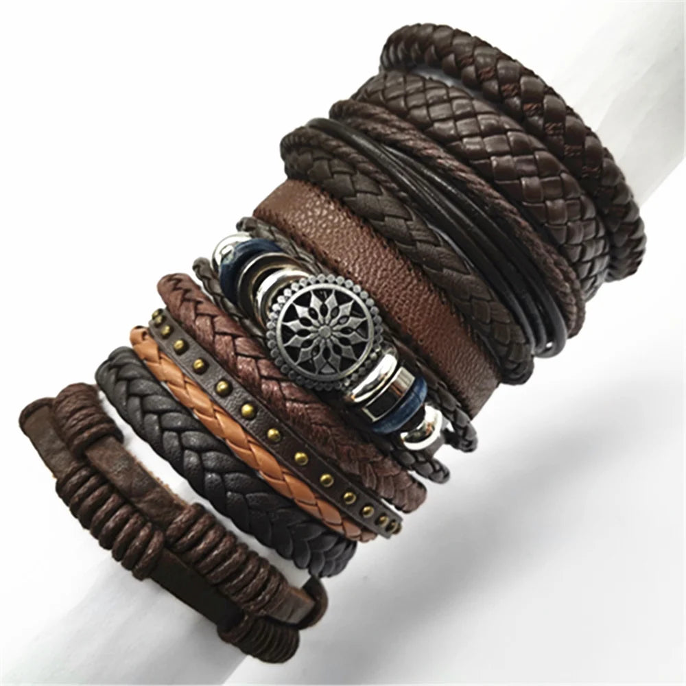 Handmade Black Leather Wrap Bracelets Set for Men and Women - Smarsty