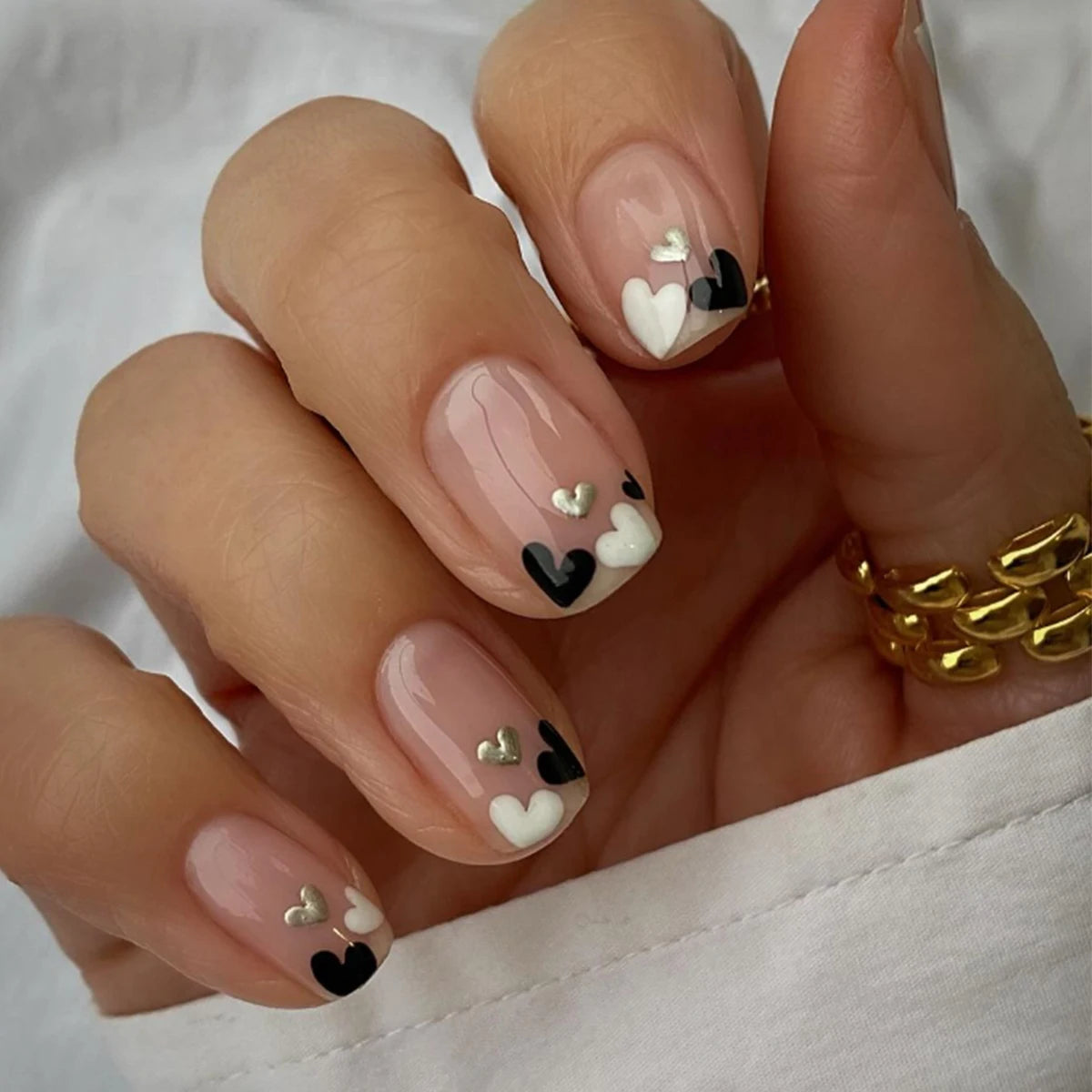 24 Piece Short Square Fake Nails with Colorful French Design - Smarsty