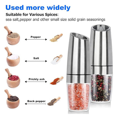 1pc/2pcs, Gravity Electric Salt And Pepper Grinder - Salt & Pepper Mill Sets With LED Light, One Hand Automatic Operation, Adjus - Smarsty