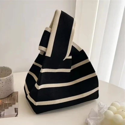 Handmade Knitted Wide Stripe Tote Bag For Women Everyday - Smarsty