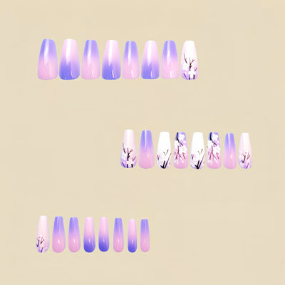 24 Piece Medium Long Fake Nails with Peach Flower Design - Smarsty