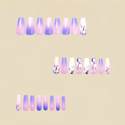 24 Piece Medium Long Fake Nails with Peach Flower Design - Smarsty