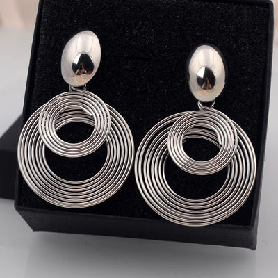 Trendy Big Round Dangle Earrings for Women in Golden Silver - Smarsty
