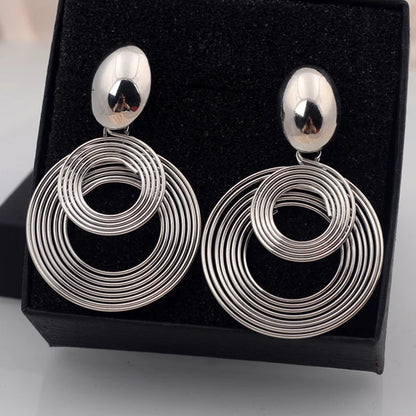 Trendy Big Round Dangle Earrings for Women in Golden Silver - Smarsty