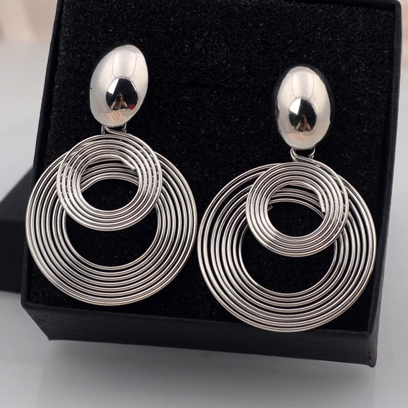 Trendy Big Round Dangle Earrings for Women in Golden Silver - Smarsty