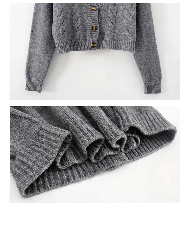 V Neck Cropped Cardigan Women Long Sleeve Twist Knitted Sweater Coats Autumn Winter Keep Warm Korean Fashion Jacket Cardigan - Smarsty