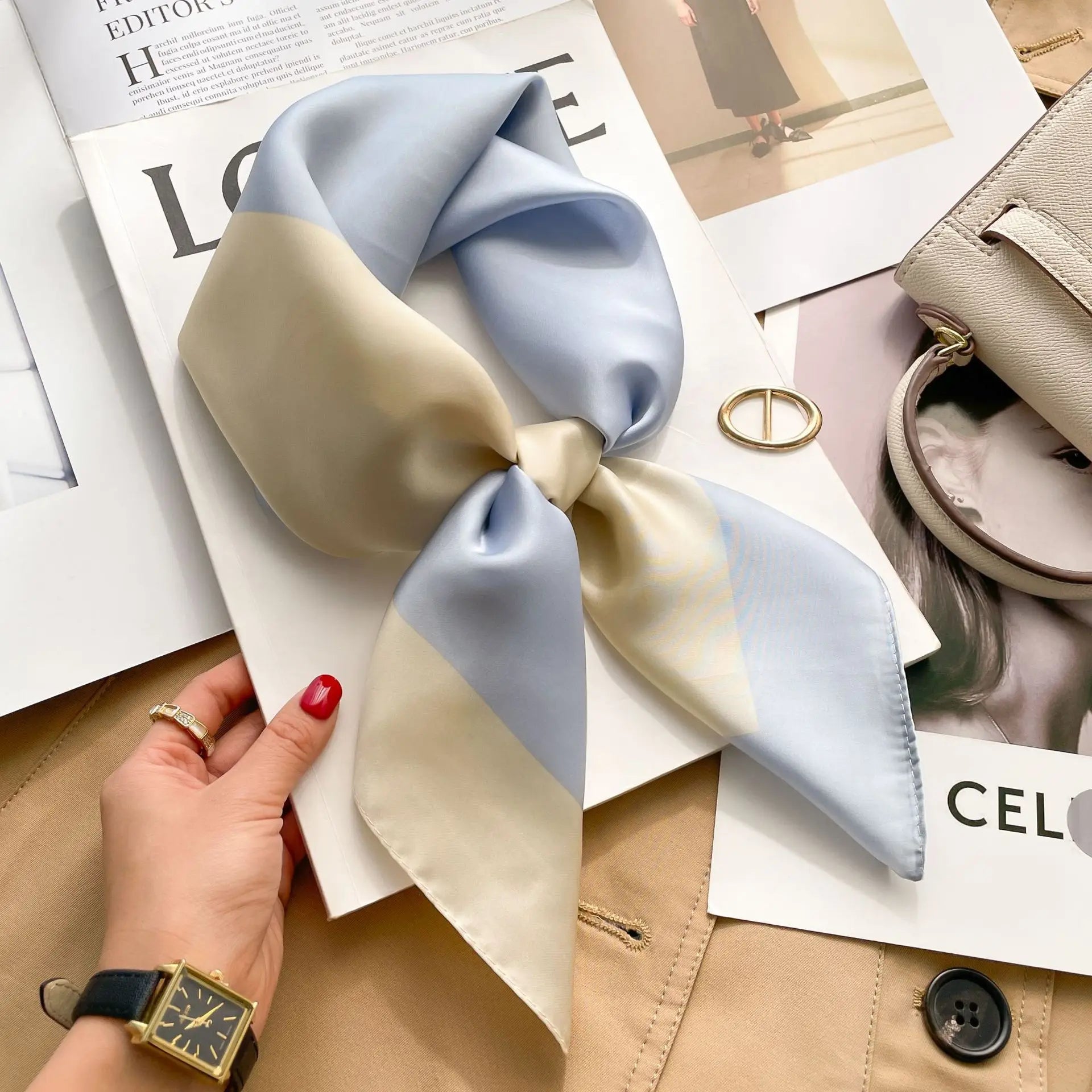 Luxury Silk Satin Headscarf for Women with Plaid Print - Smarsty