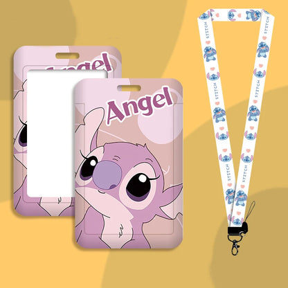 Disney stitch ID Badge Card Holder Lanyard Lovely Girls Door Card Case Neck Strap Boy Credit Card Holder Credentials Accessories - Smarsty