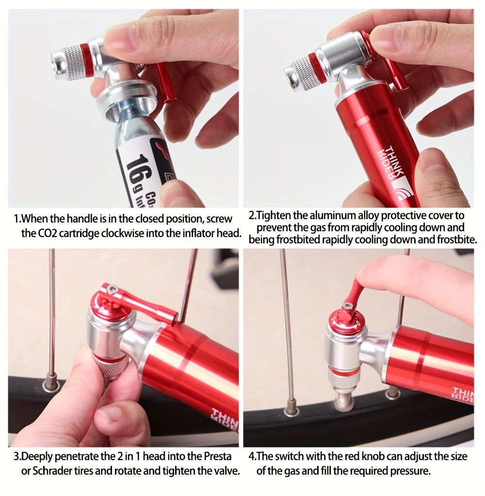ThinkRider CO2 Pump For Bicycle Schrader Presta Adapter Bike Pump Inflator Aluminum Tire Tube Mini size MTB Bicycle Pumps CO2 Ca