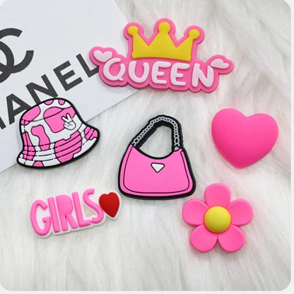 MINISO 20P Cute Cartoon PVC Pink Fashion Barbie Shoe Flowers DIY Hole Shoes Sandals Charm Shoes Accessories Party Festival Gifts