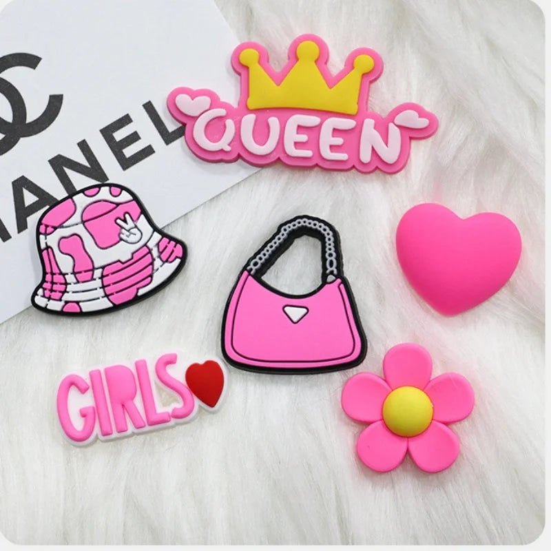 MINISO 20P Cute Cartoon PVC Pink Fashion Barbie Shoe Flowers DIY Hole Shoes Sandals Charm Shoes Accessories Party Festival Gifts