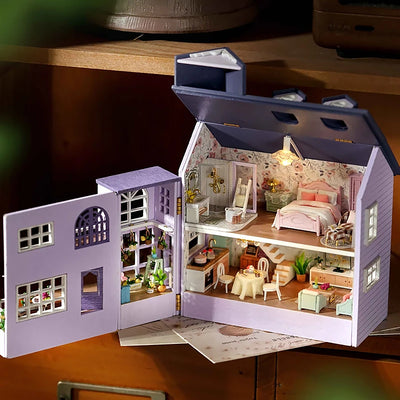 DIY Mini Wooden Doll House Assembly Building Model Pink Princess Villa Architecture Kit 3D Puzzle Dollhouse With Furniture Gifts by Smarsty