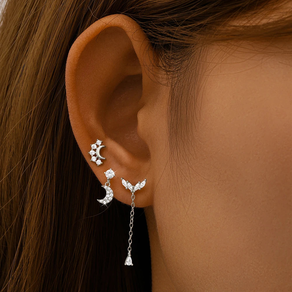 Sterling Silver Heart Zircon Stud Earrings Elegant Gift - Smarsty