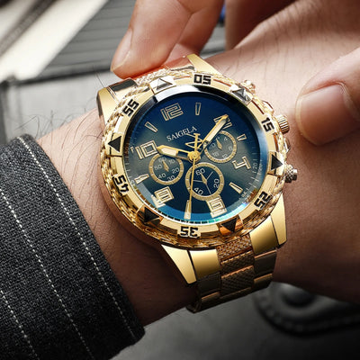 Men's Arabic Dial Quartz Watches Set with Steel Bands - Smarsty