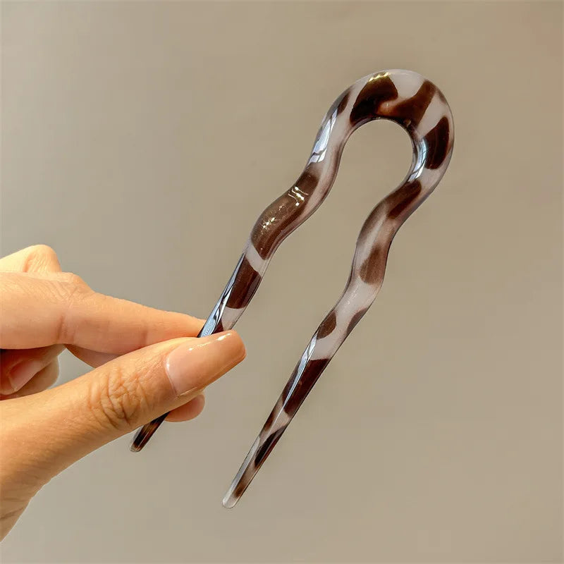 U-Shaped Hair Fork Fashion Tortoiseshell Acetate Acrylic Hairpin Geometric Headwear Hair Sticks Women Girls Hair Accessories - Smarsty