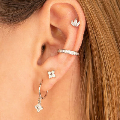 925 Sterling Silver Hoop Earrings White Crystal Luxury - Smarsty