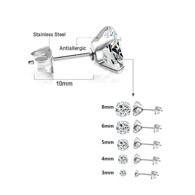 Stainless Steel Cubic Zirconia Stud Earrings Screw Back - Smarsty