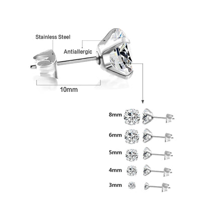 Stainless Steel Cubic Zirconia Stud Earrings Screw Back - Smarsty