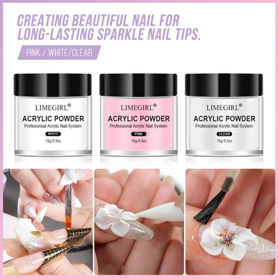 Acrylic Nail Kit for Beginners 3Color Acrylic Powder and 75ML Liquid Set Professional Nail Acrylic Set with Brushes for Home DIY