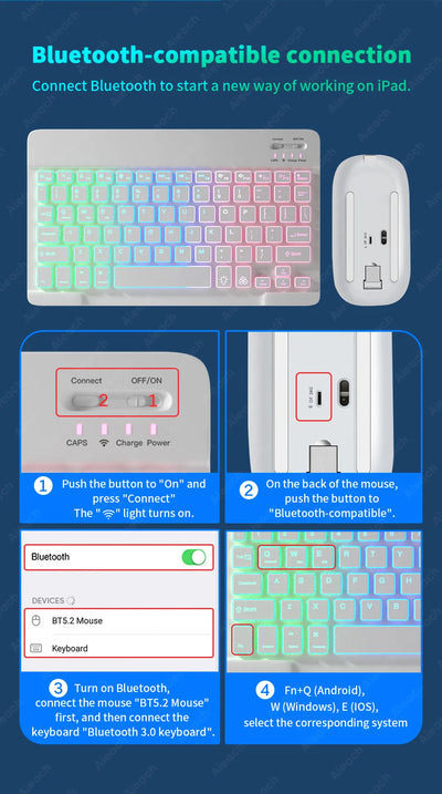 Wireless Tablet Keyboard with Rainbow Backlit for iPad - Smarsty